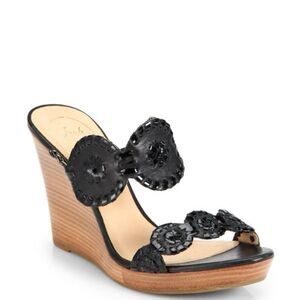 Jack Rogers Sandals Luccia Leather Wedge Black Size 8 Coastal Resort